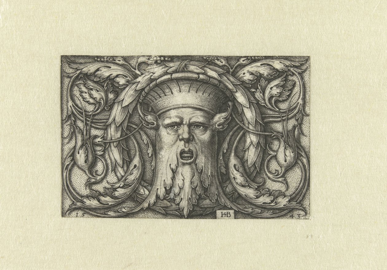 Overflatedekorasjon. Maske med en krone av Hans Sebald Beham