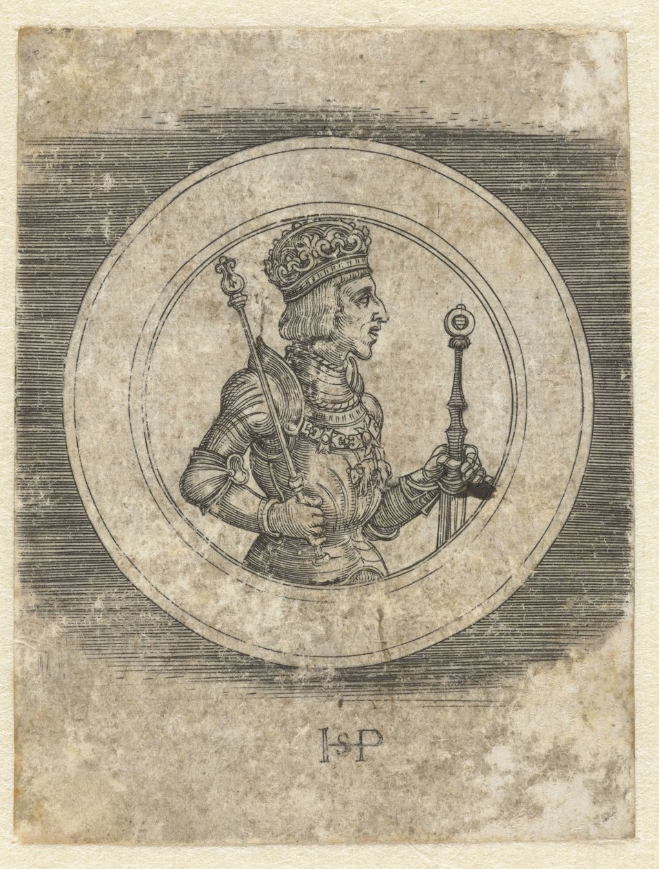 Forside av medalje med portrett av kong Ferdinand I av Ungarn og Böhmen, halvlang av Hans Sebald Beham