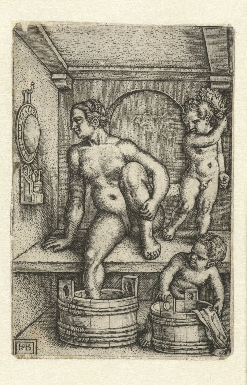 Kvinne med to barn på badet av Hans Sebald Beham
