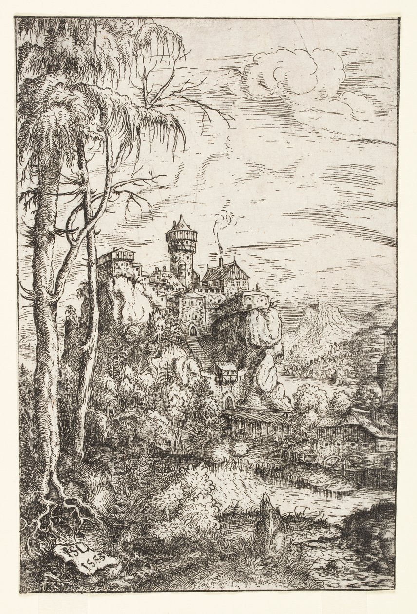 Landskap med slott og bro av Hans Sebald Lautensack
