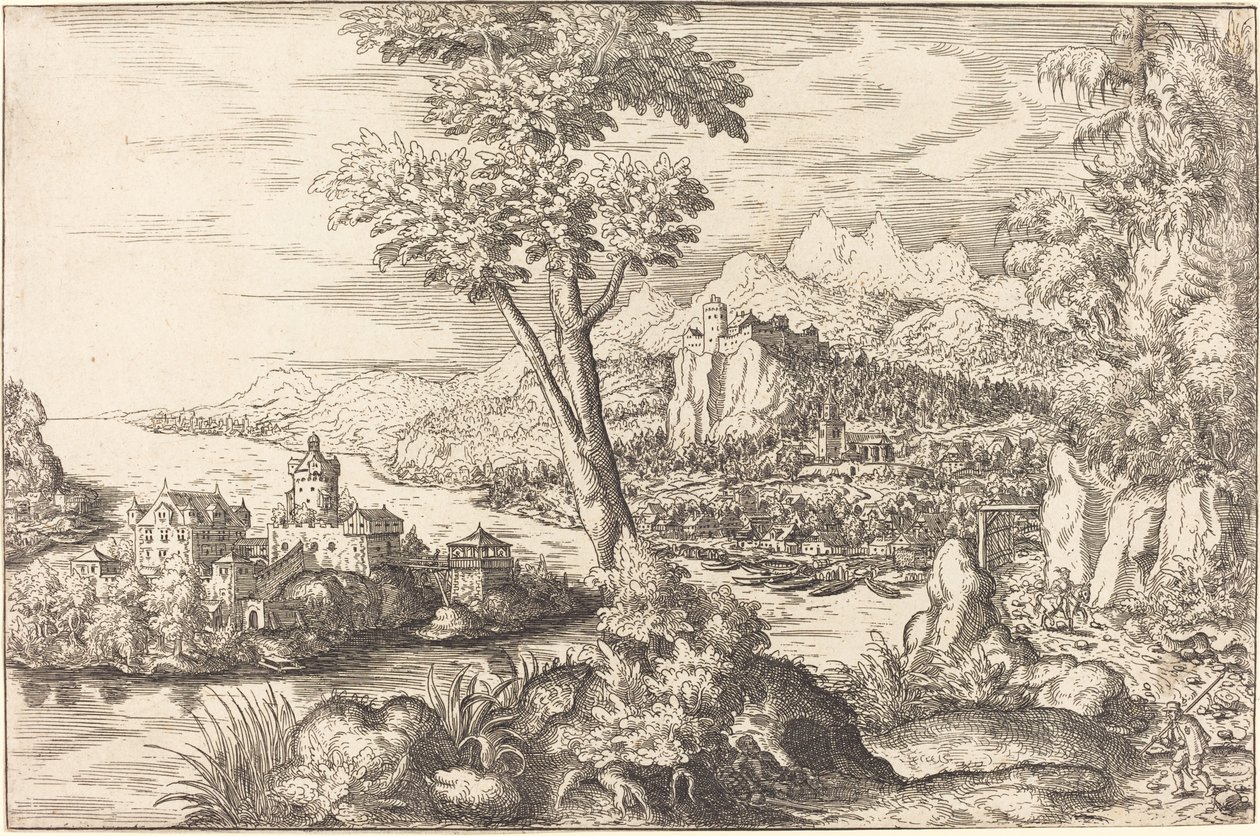 Landskap med tre menn, ca. 15581559. av Hans Sebald Lautensack