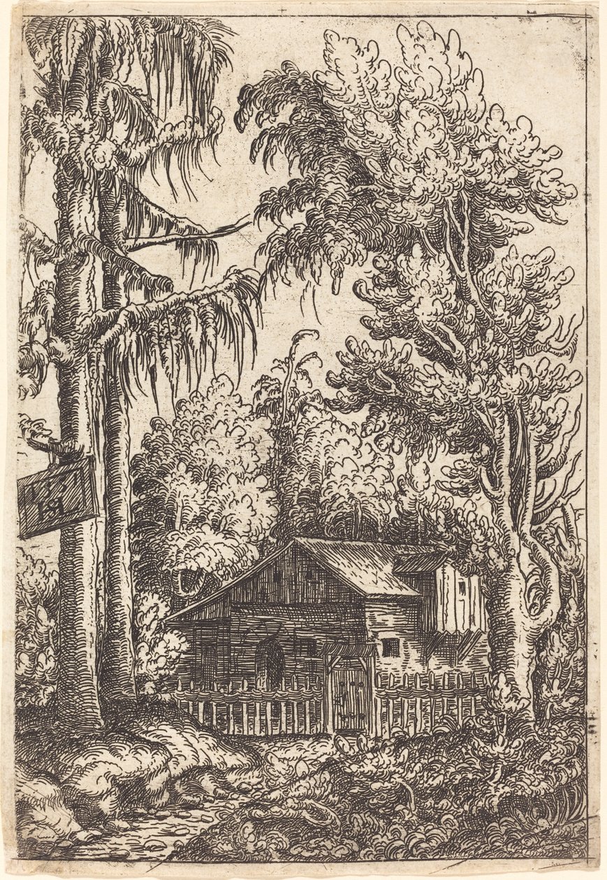 Landskap med utsikt over en bondehytte, 1551. av Hans Sebald Lautensack