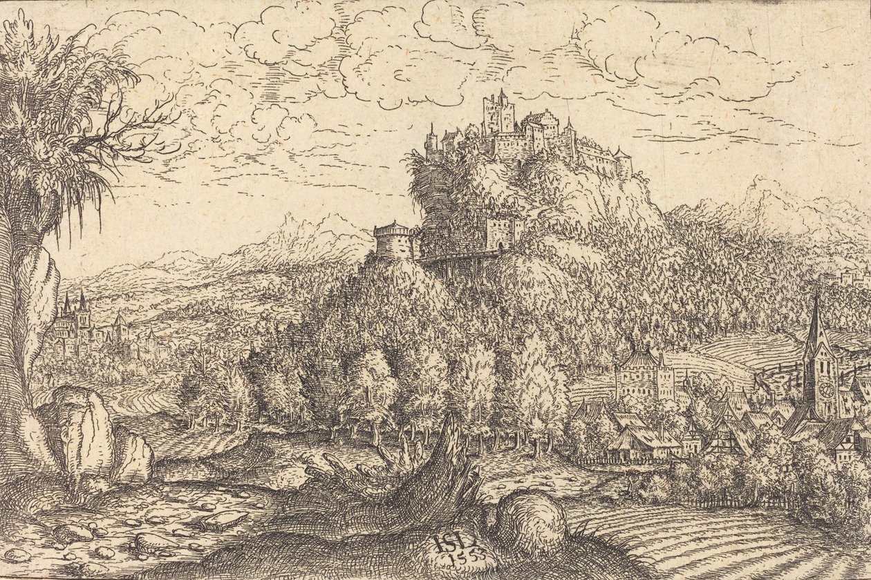Landskap med et slott i sentrum, 1553. av Hans Sebald Lautensack