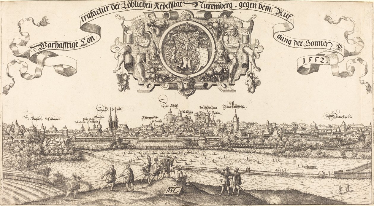 Utsikt over Nürnberg fra øst [senterseksjon], 1552. av Hans Sebald Lautensack