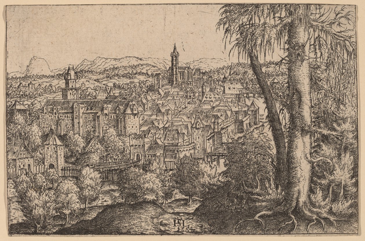 Utsikt over Steyr på Enns, 1554. av Hans Sebald Lautensack