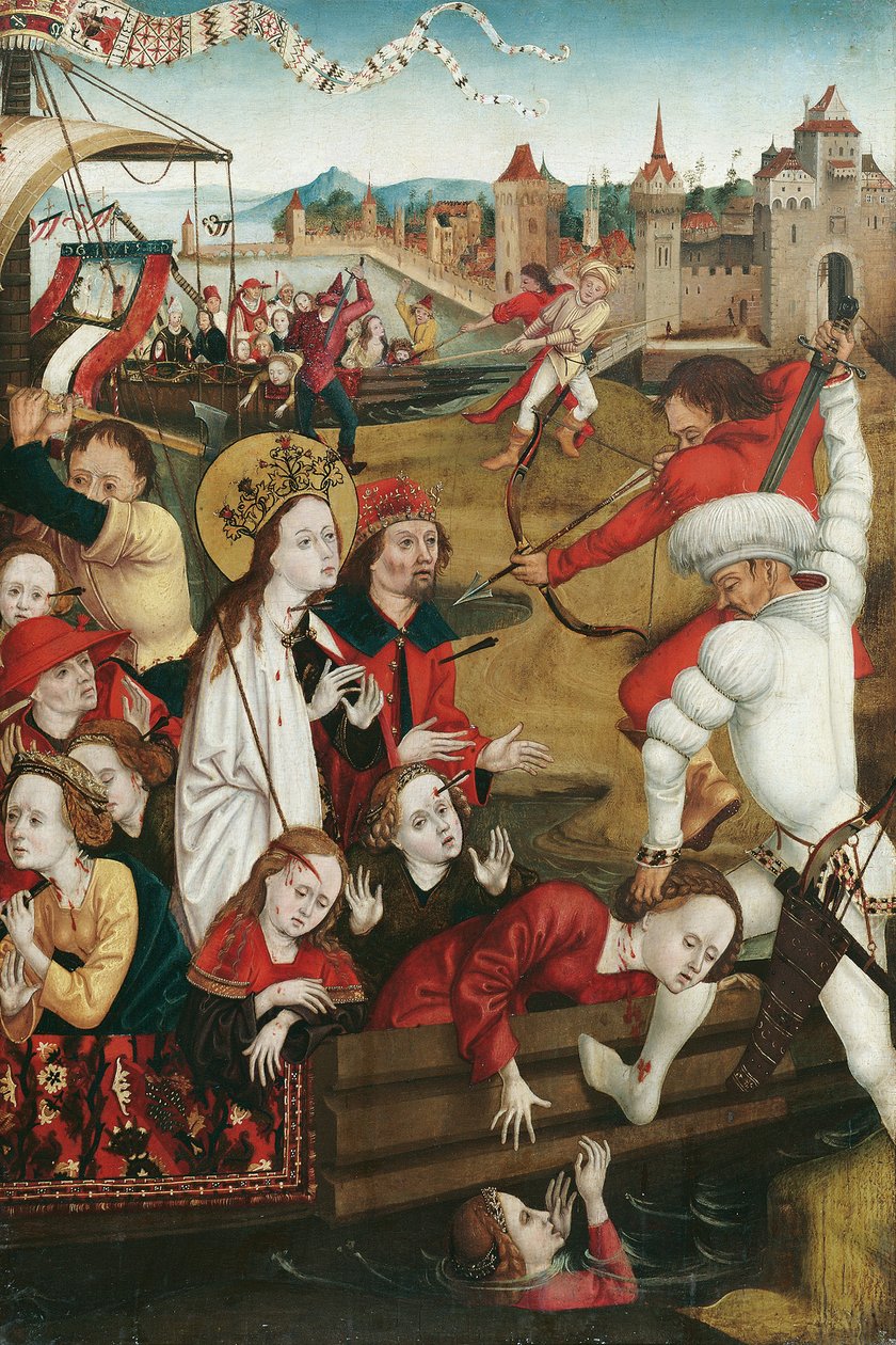 Martyrium of St. Ursula og hennes følgesvenner (forside); Nedre halvdel av en helgenfigur (omvendt) av Hans Siebenbürger