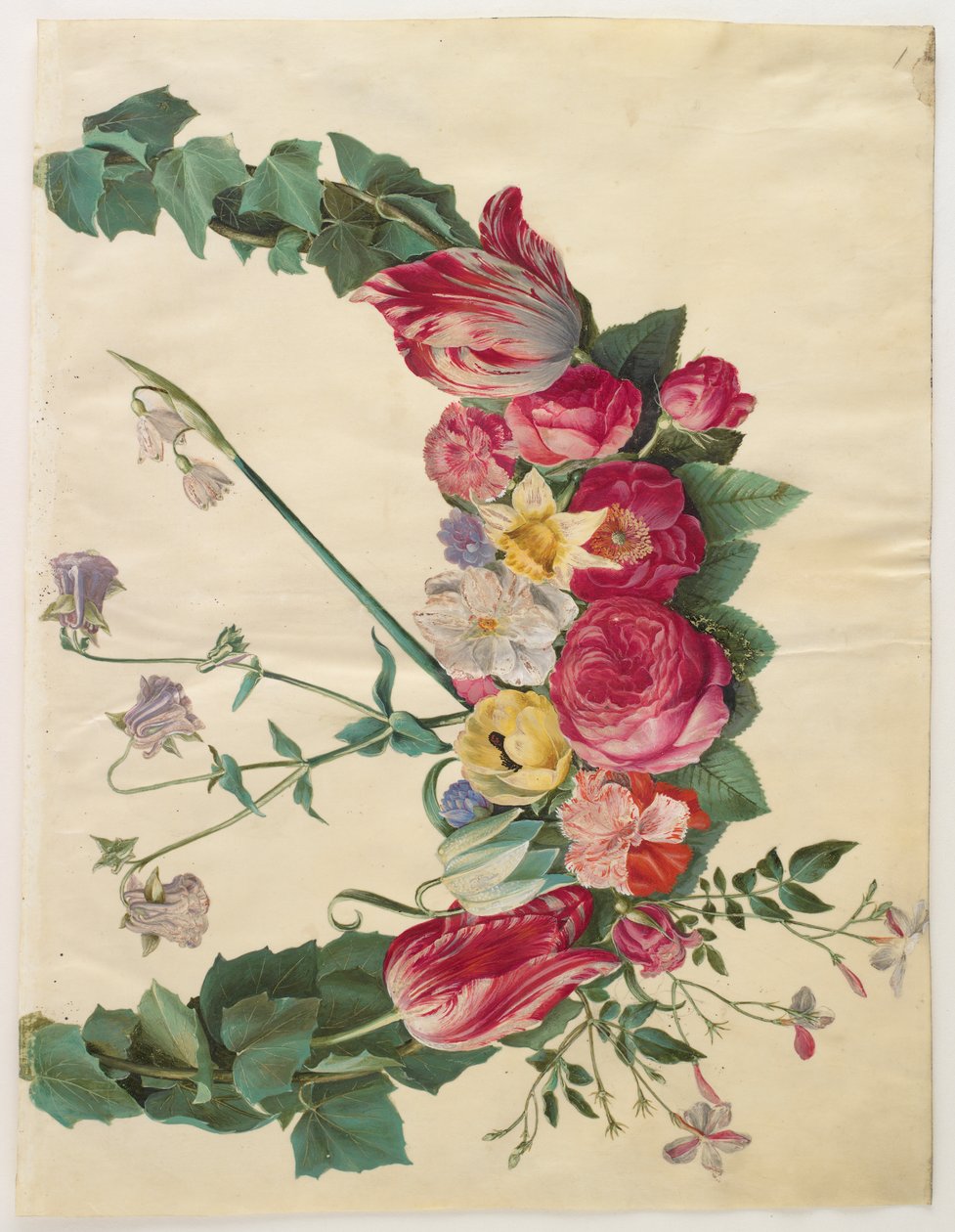 Flower Garland fra albumet Gottorfer Codex, ca. 1650 (gouache på pergament) av Hans Simon Holtzbecher