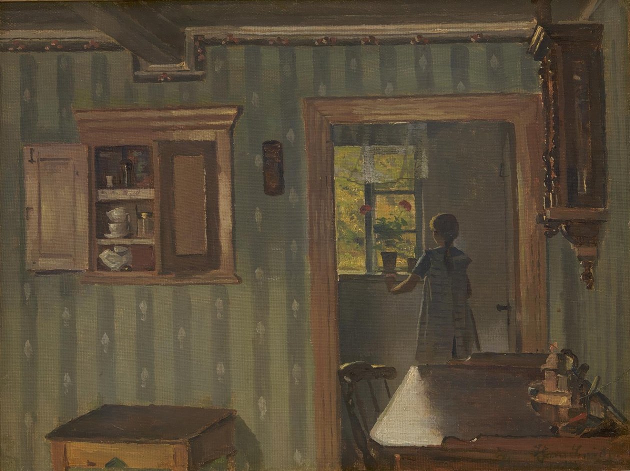 Interiør med en liten jente av Hans Smidth