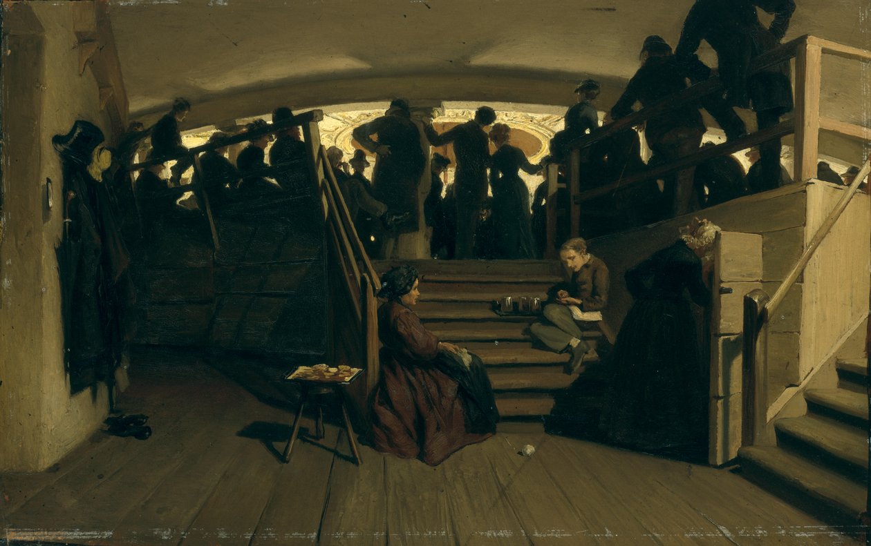 I galleriet til Hamburg State Theatre, ca. 1880 (olje på papir på papp) av Hans Speckter
