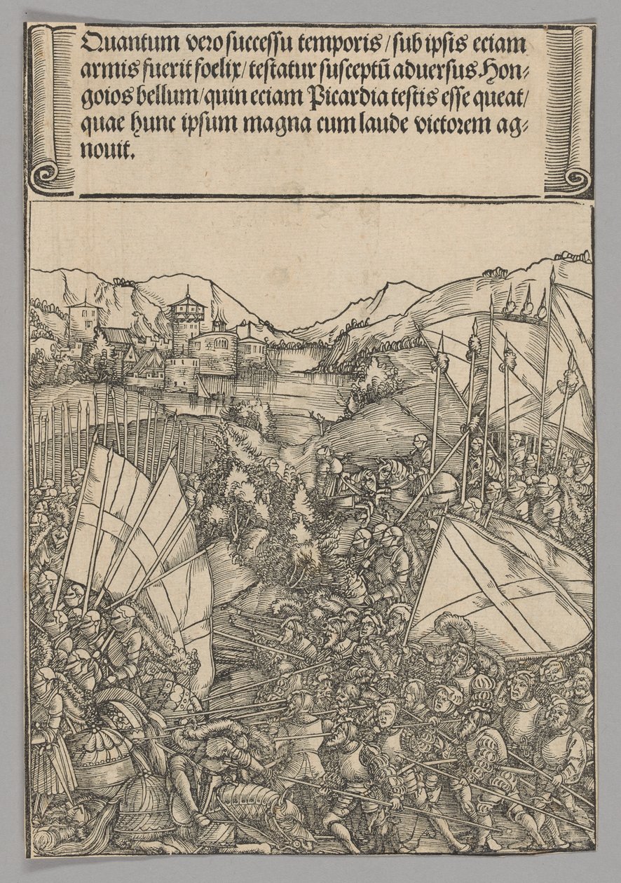 Slaget ved Hainaut, plate 3 fra historiske scener fra livet til keiser Maximilian I fra triumfbuen av Hans Springinklee