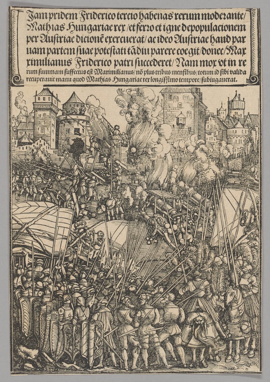Utvisning av ungarerne, plate 13 fra historiske scener fra livet til keiser Maximilian I fra triumfbuen av Hans Springinklee