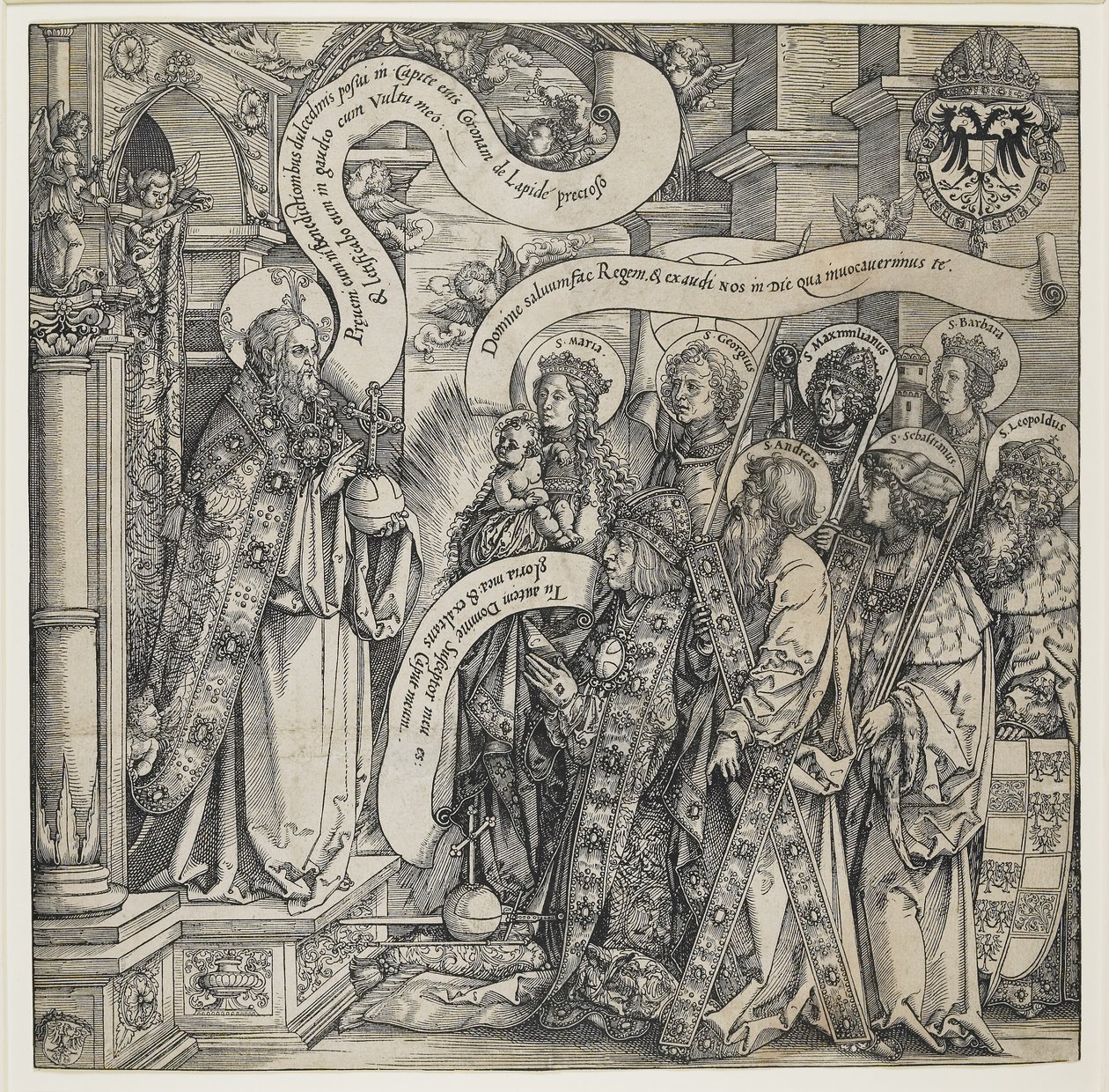 Maximilian presentert av sine skytshelgener til den allmektige, 1519 av Hans Springinklee