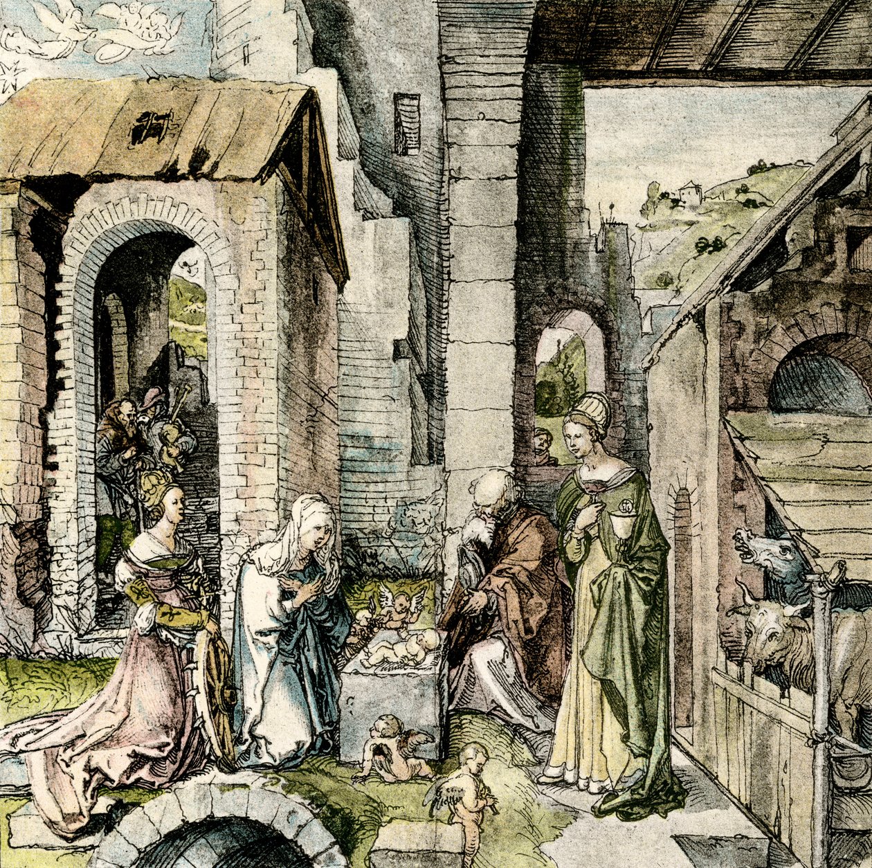 Tilbedelse av Jesusbarnet med St. Catherine og Barbara av Hans Suess Kulmbach