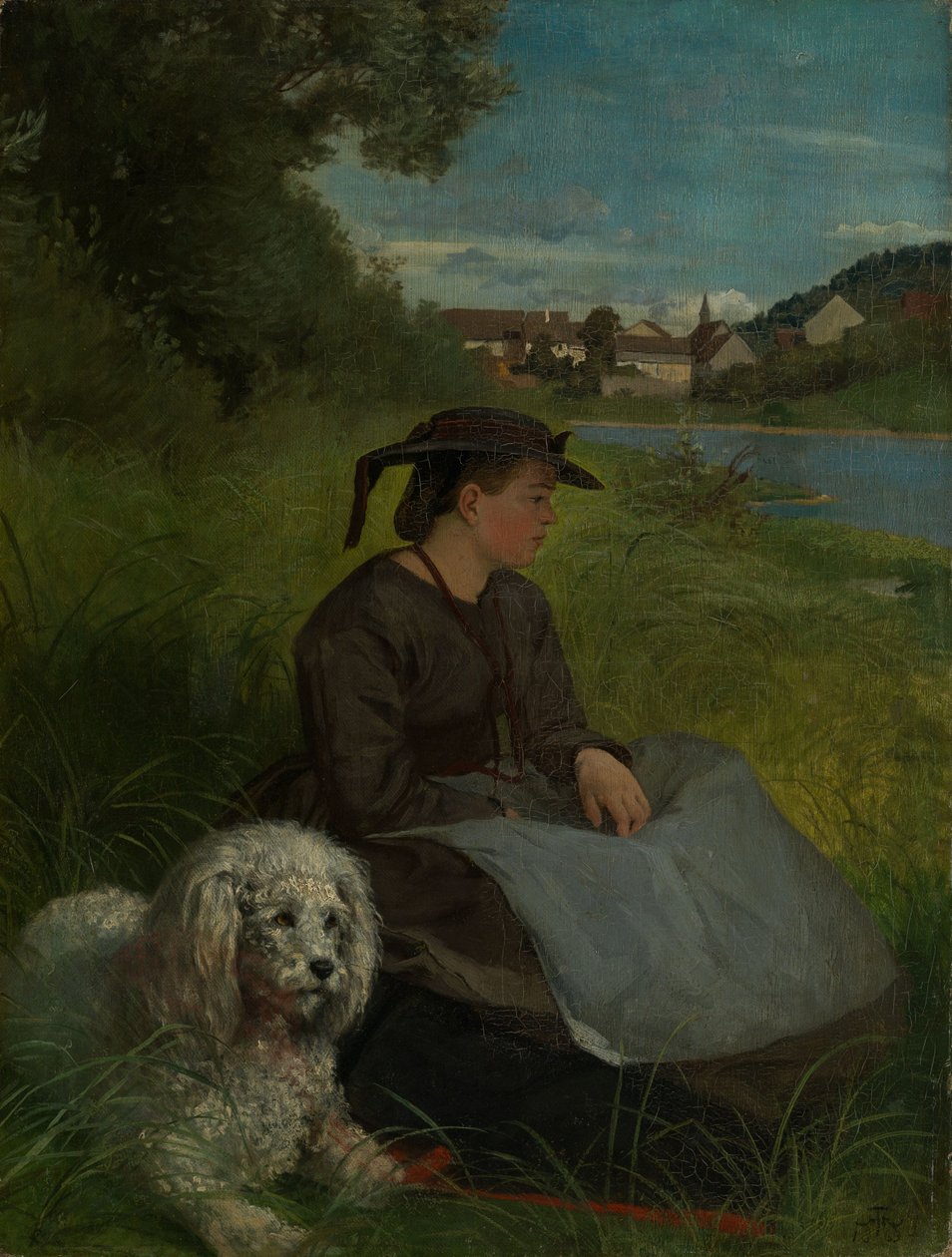 Agathe med en hvit hund av Hans Thoma