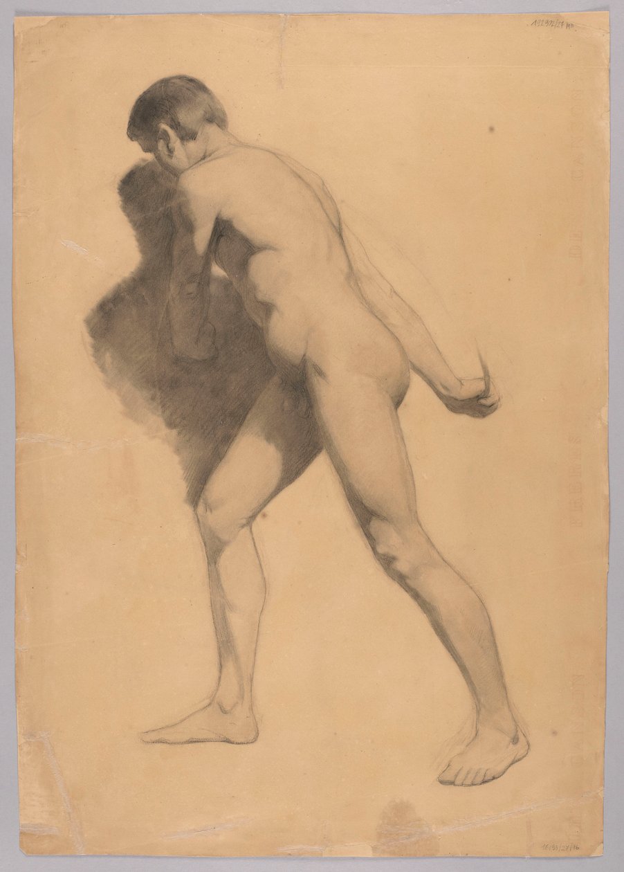 Mannlig nakenfigur fra siden, verso: Nakenfigur av en sittende mann av Hans Thoma