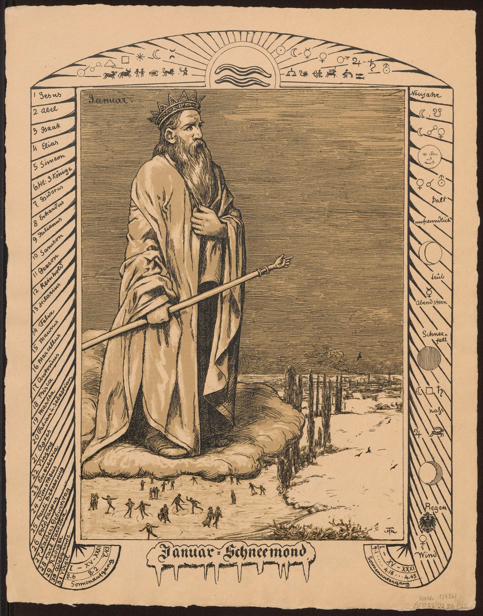 Allegori over januar. Utkast til «Evighetskalender i bilder», del I, 1881-1901 (Evig bildekalender) av Hans Thoma