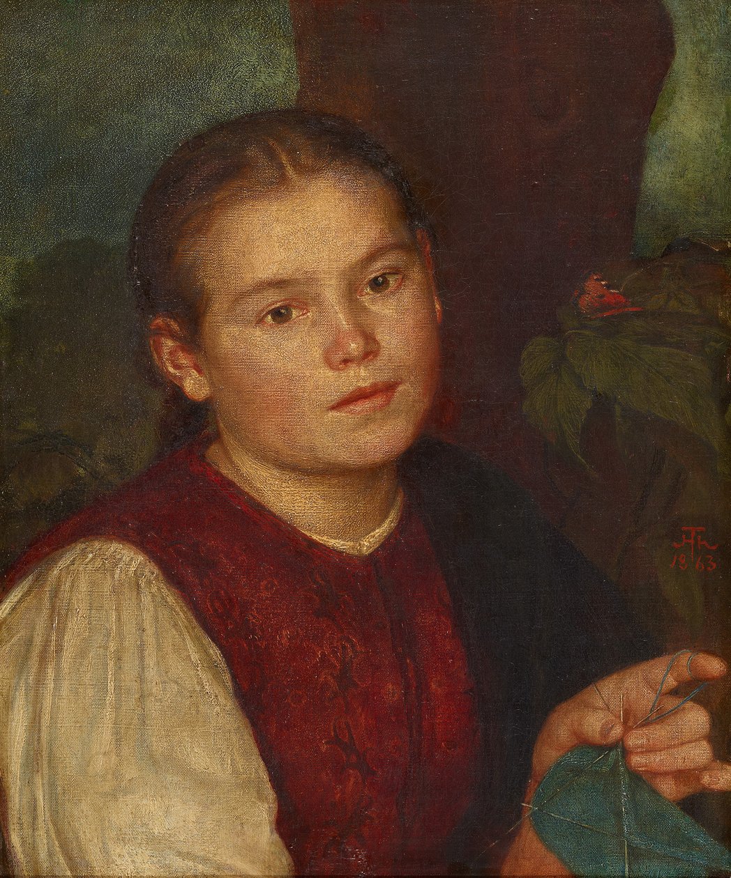 Portrett av søsteren Agathe av Hans Thoma