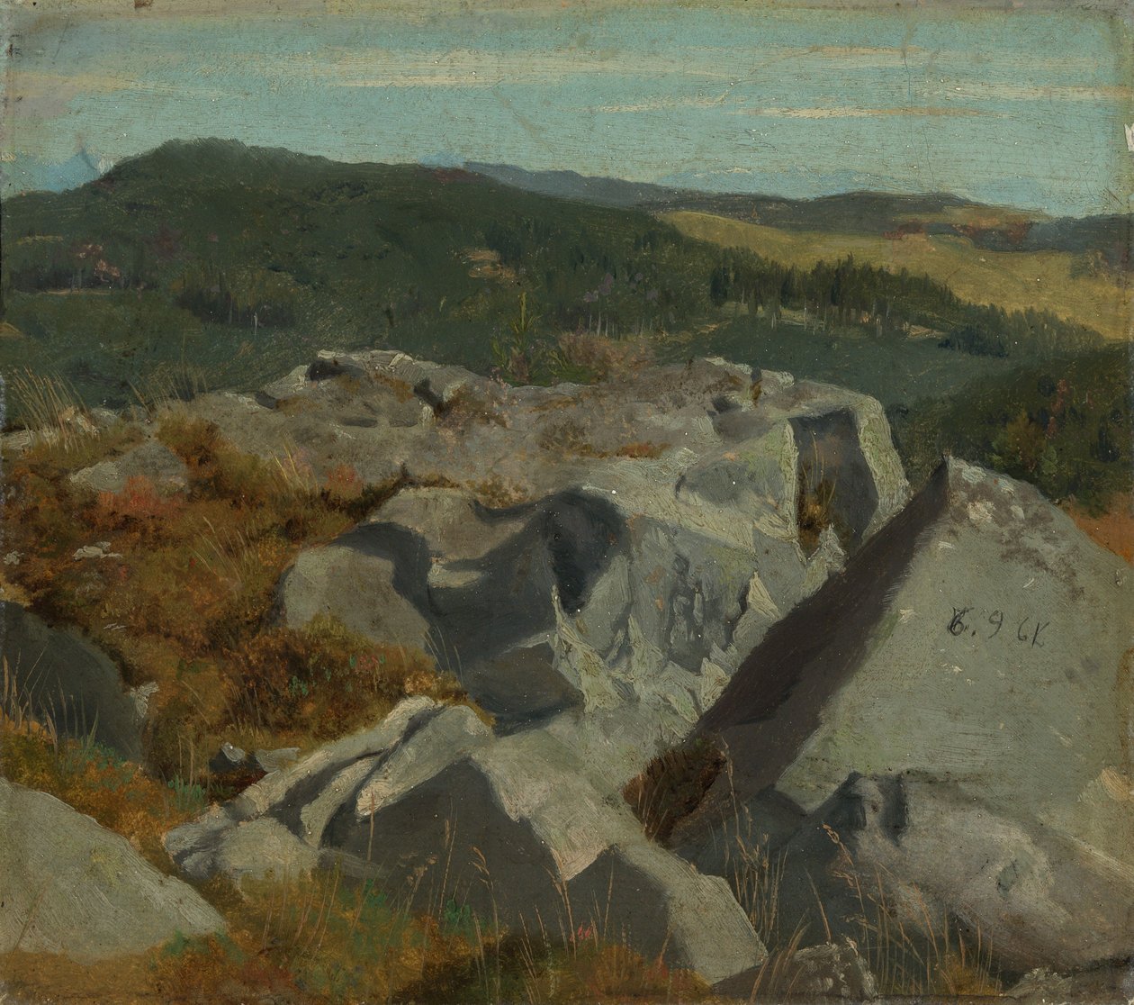 Utsikt over klipper og fjellrygger av Hans Thoma