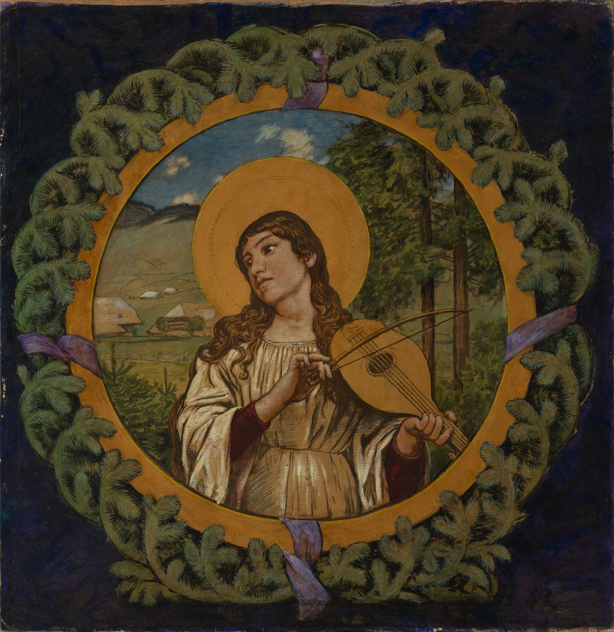 Den hellige Cecilia i en grankrans av Hans Thoma
