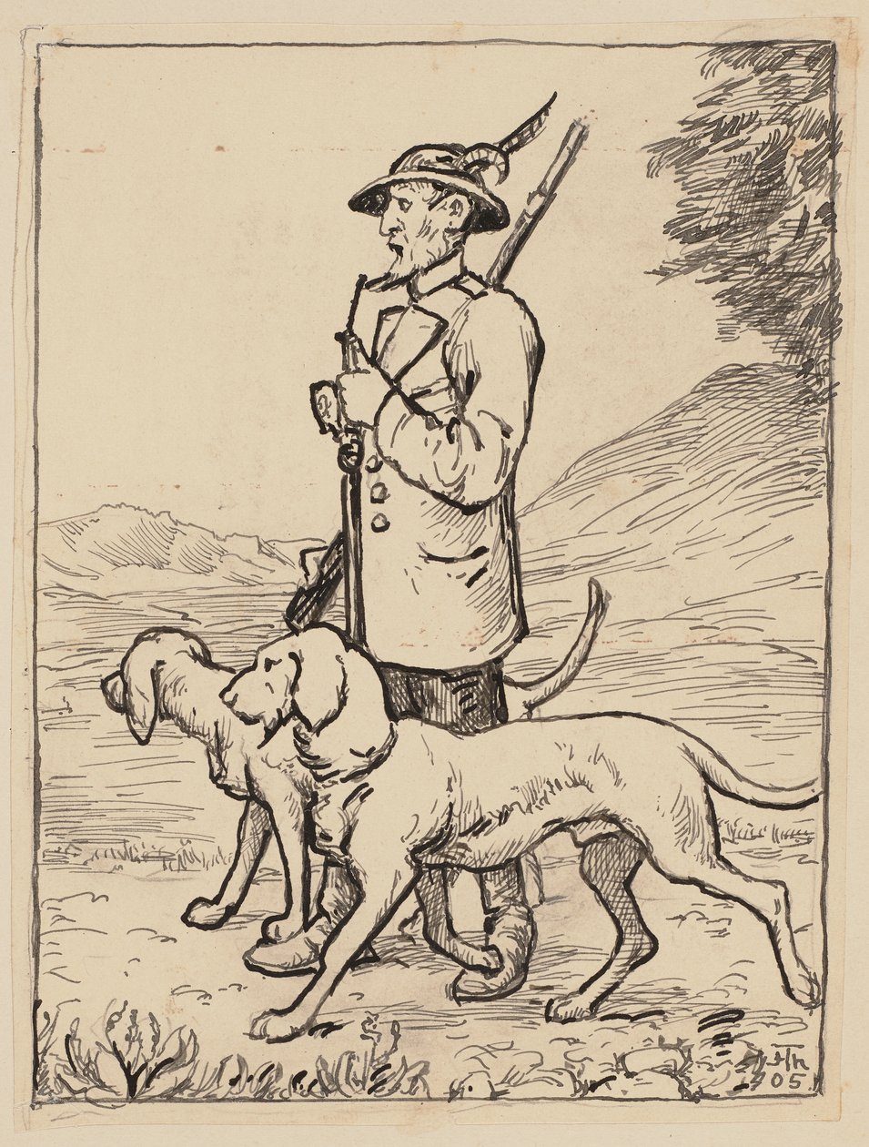Tegning til leseboken: Jeger av Hans Thoma