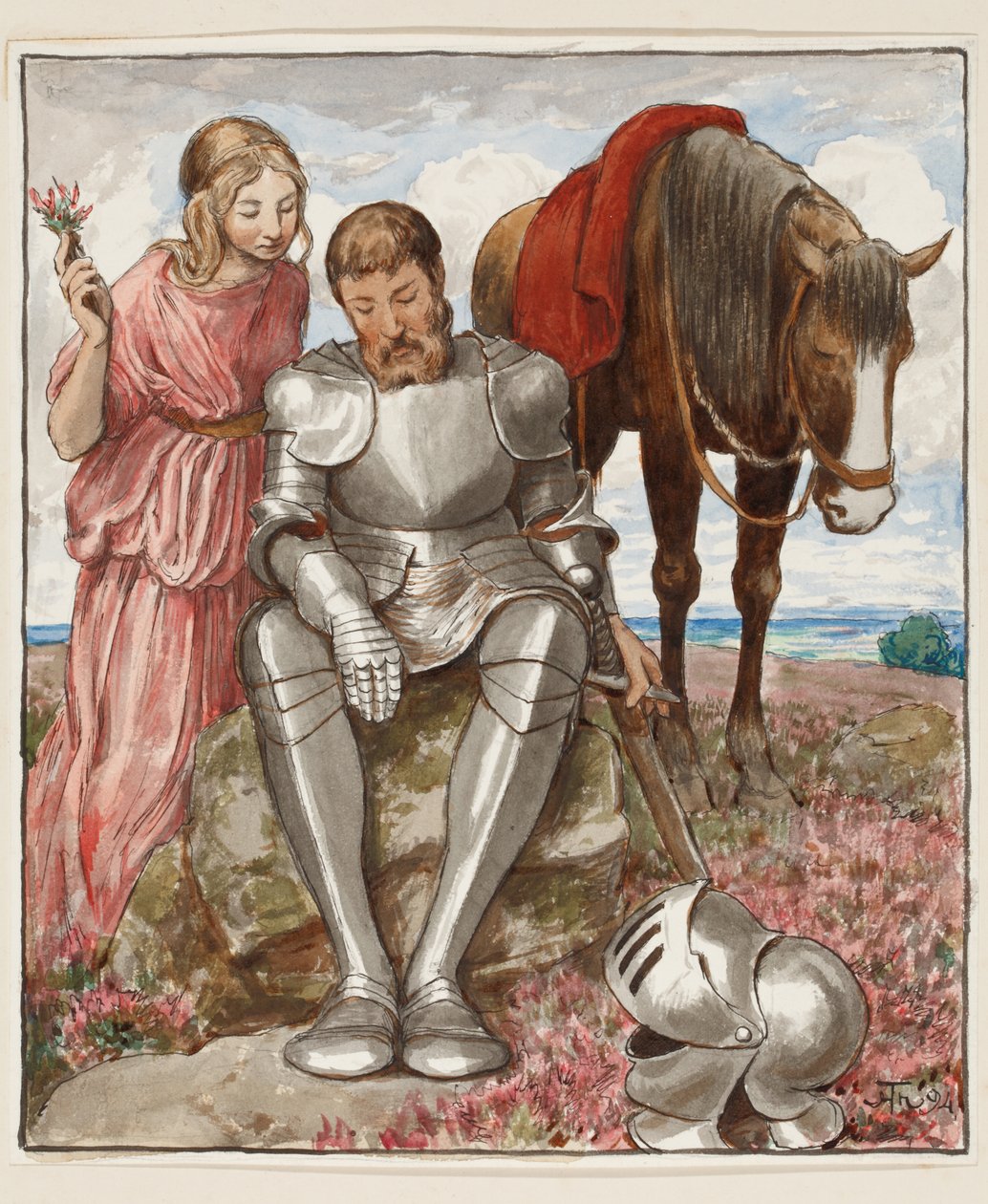 Erika og den sittende ridderen av Hans Thoma