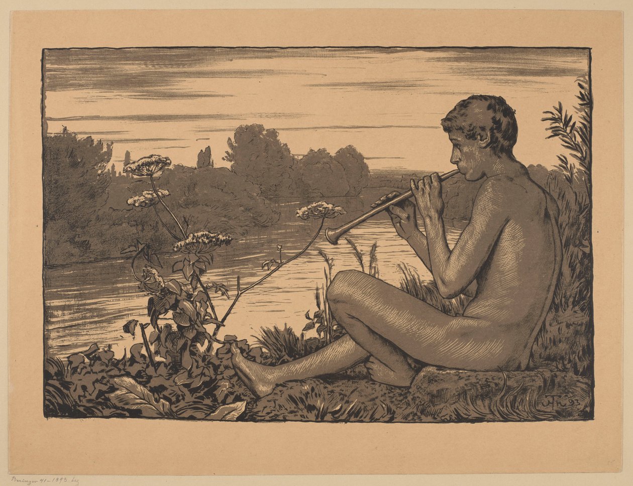 En faun som spiller på fløyte av Hans Thoma
