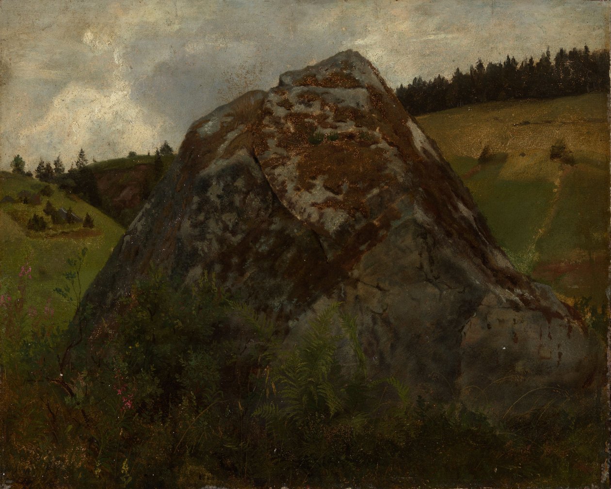 En steinblokk i en engdal av Hans Thoma