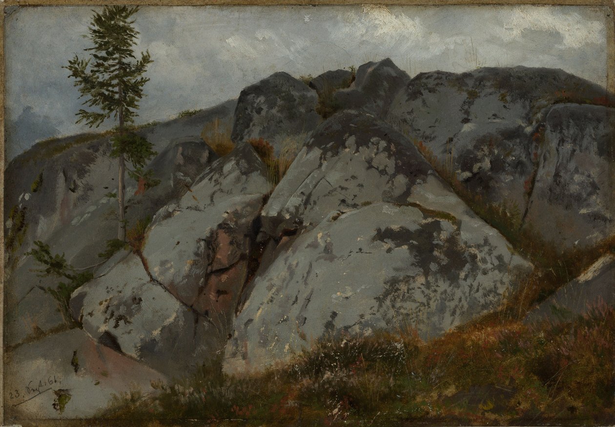 Steinblokker med små furutrær av Hans Thoma