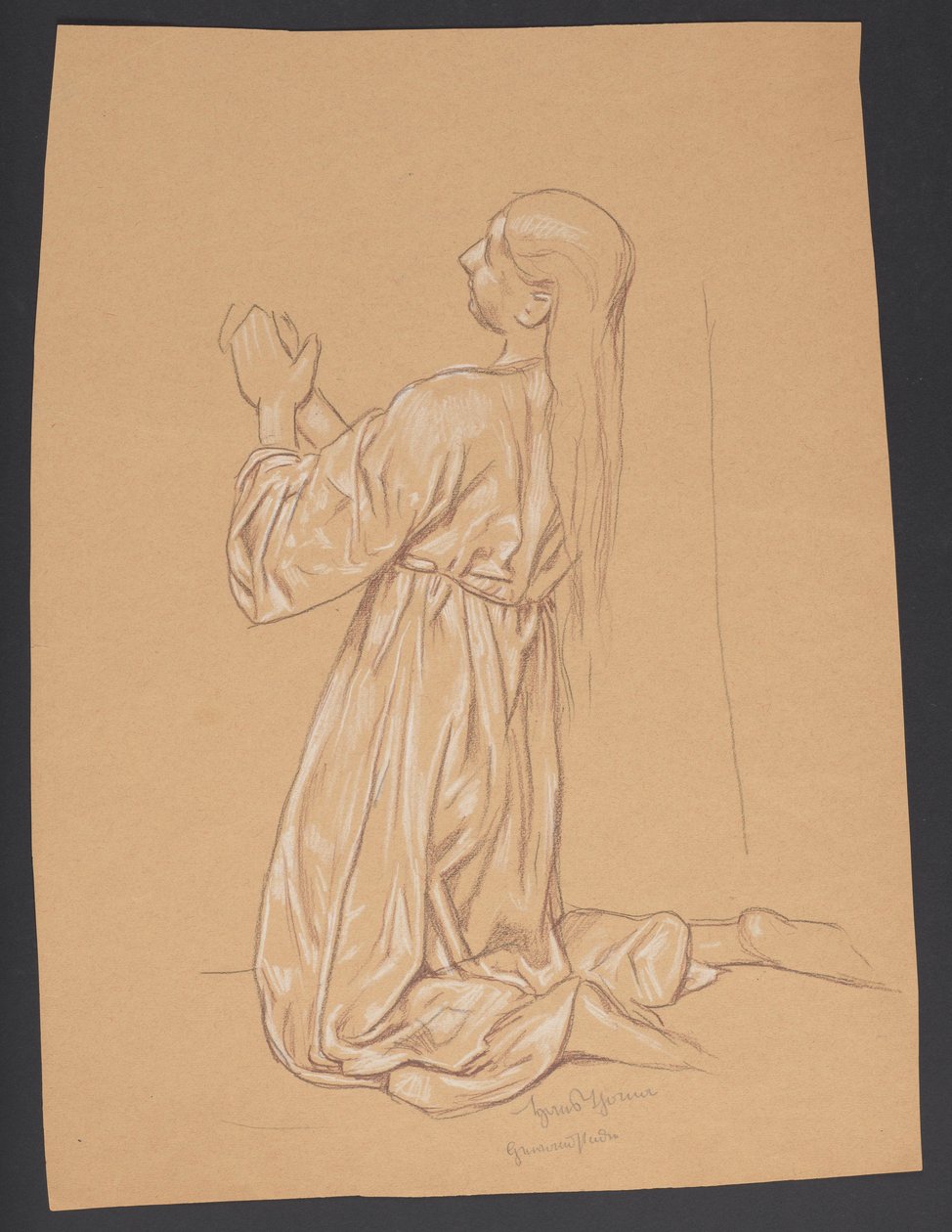 Kniende Maria Magdalena, verso: Konturwiederholung derselben Komposition av Hans Thoma