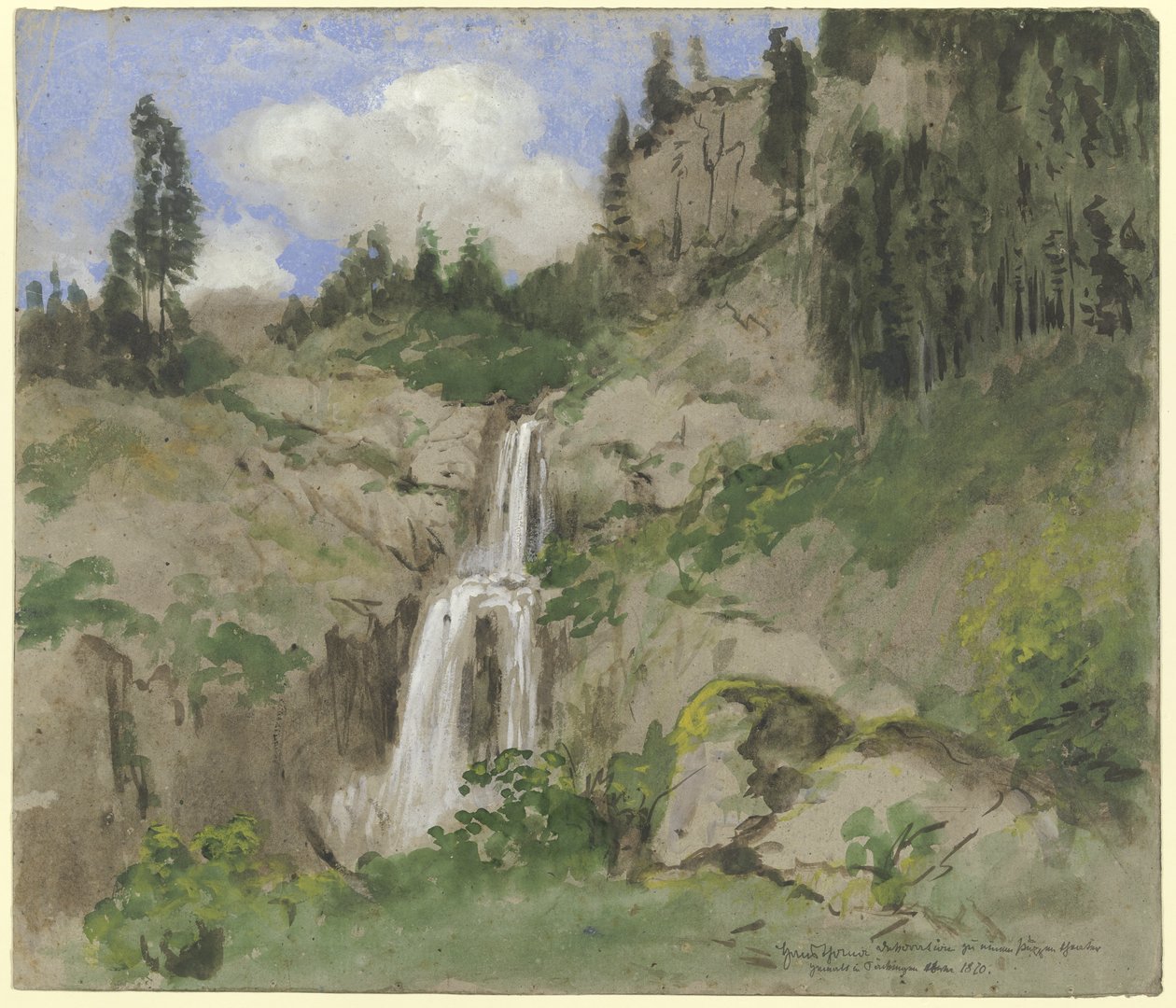 Landskap med foss (dekorasjon til et dukketeater) av Hans Thoma
