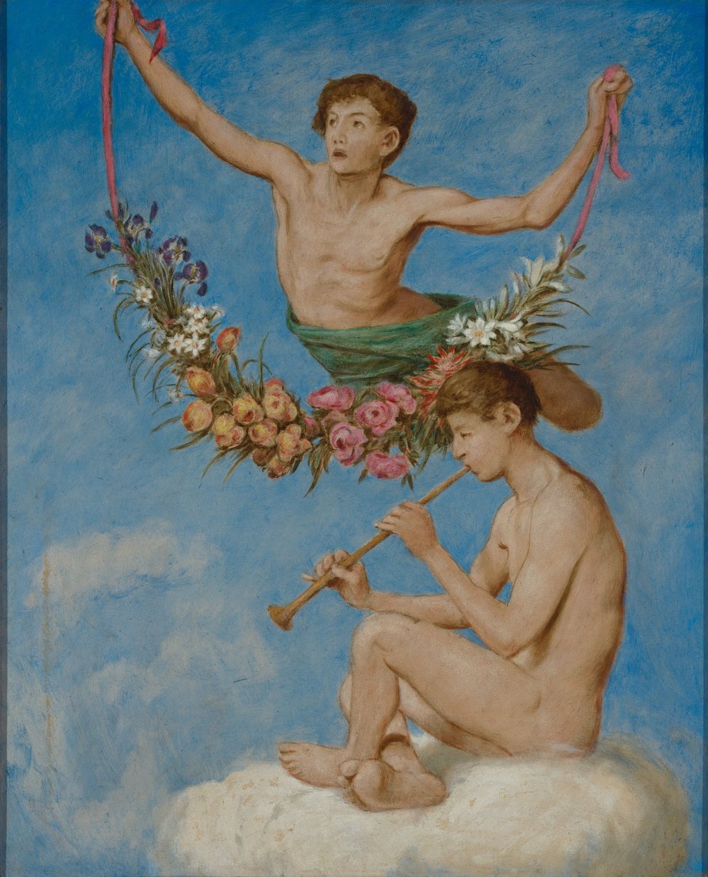 Mai (to unge genier med blomster) av Hans Thoma
