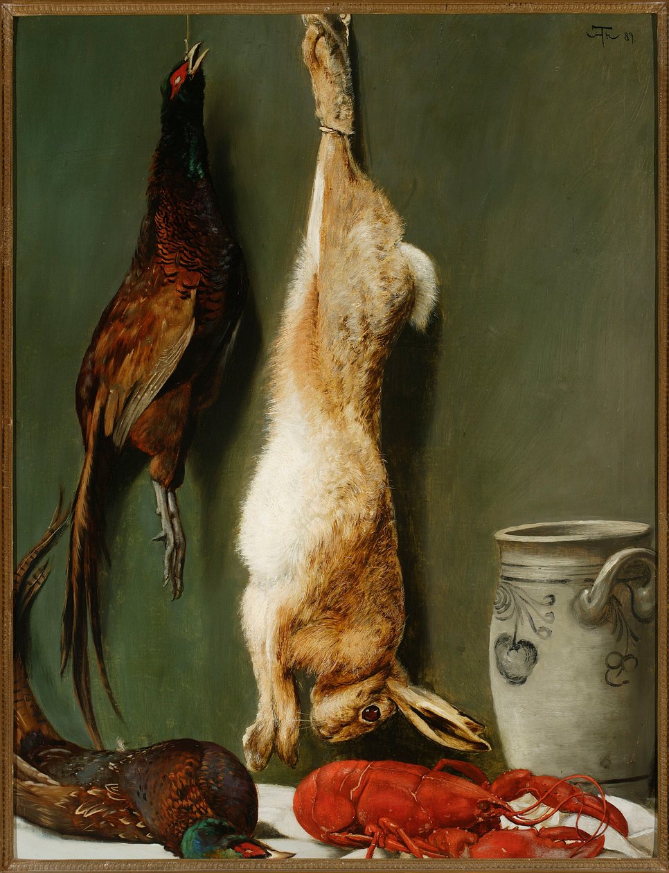 Stilleben: hare, fasaner, hummer og krukke av Hans Thoma