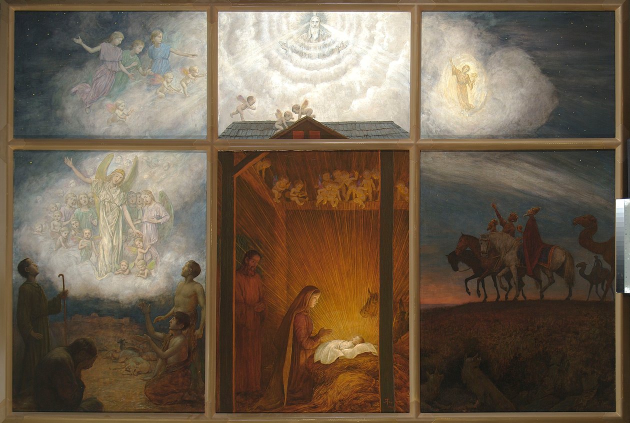 Guds mor tilber Jesusbarnet i stallen av Hans Thoma