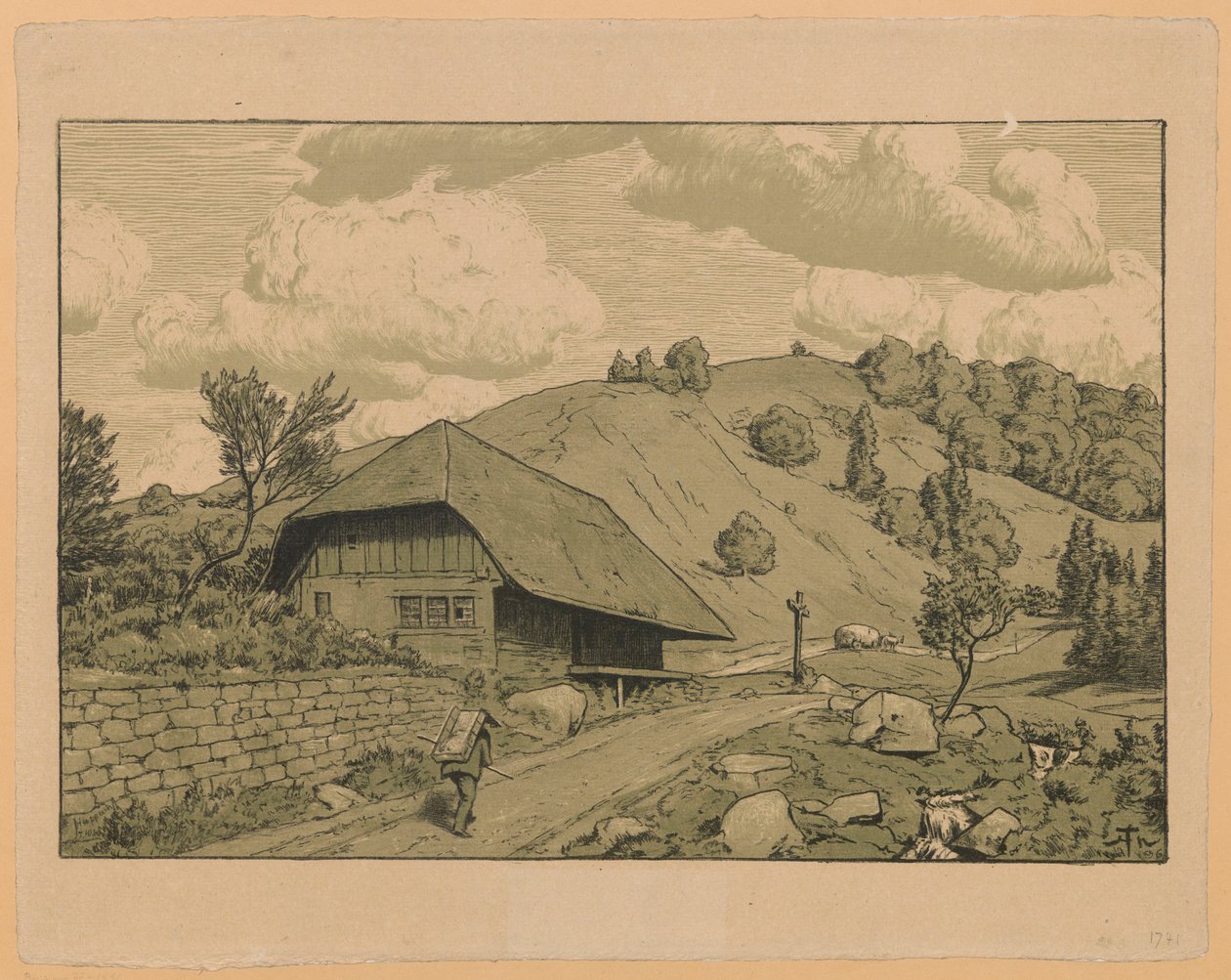 Landlig landskap med en vandrer fra området rundt Happach i Schwarzwald av Hans Thoma