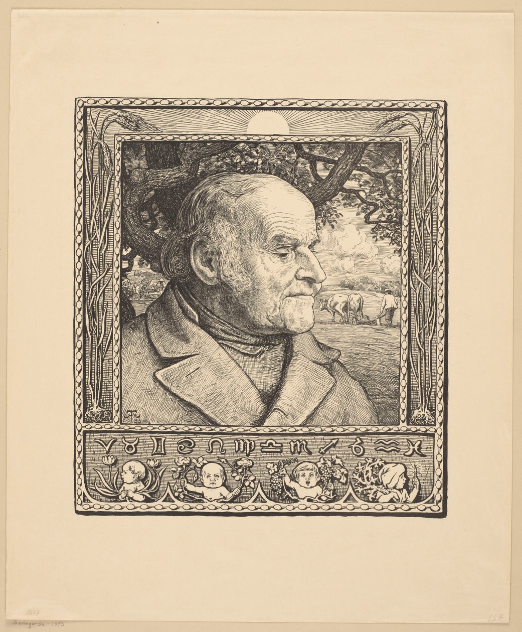 Portrett av en mann med pløying i bakgrunnen av Hans Thoma