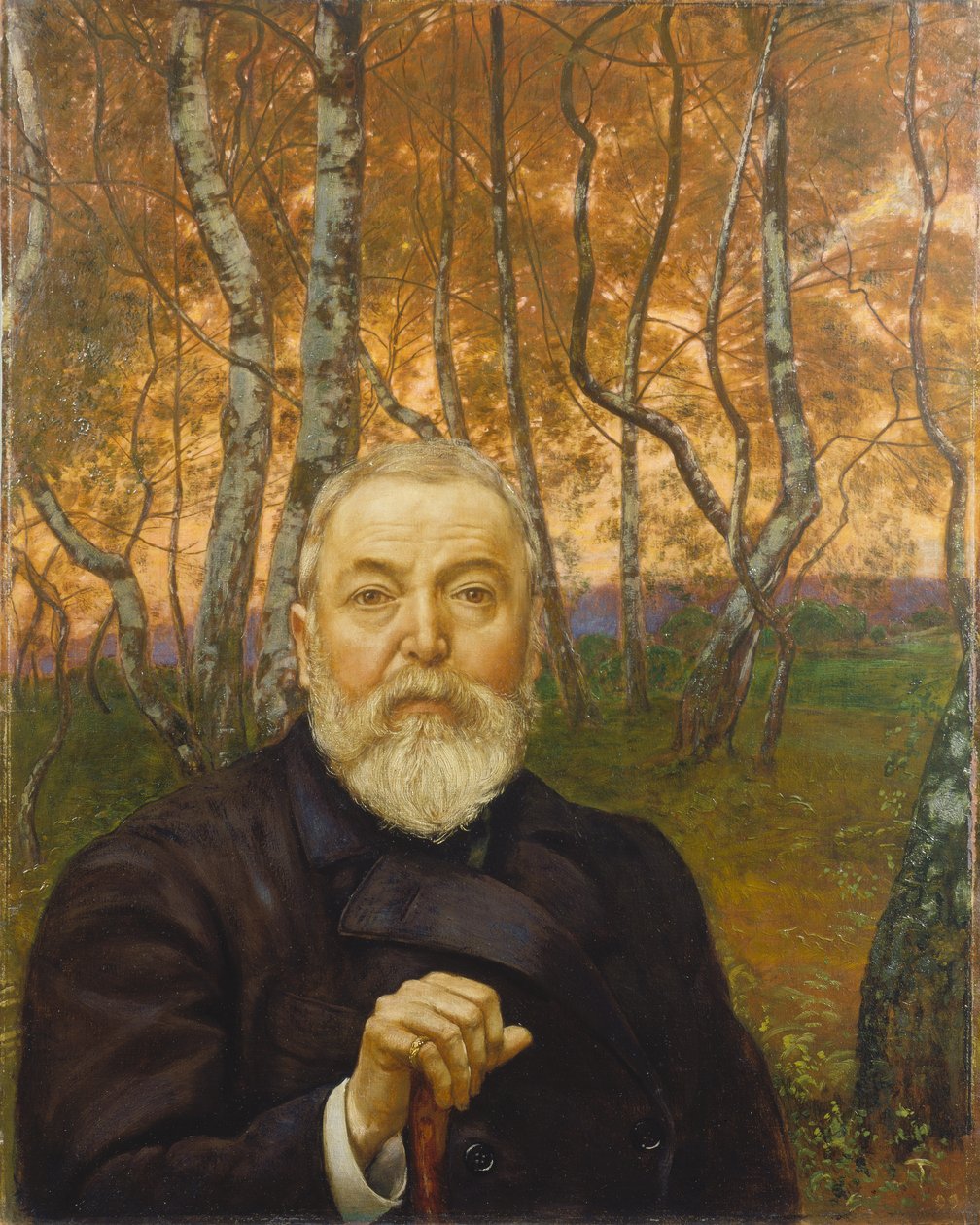 Selvportrett foran en bjørkeskog av Hans Thoma