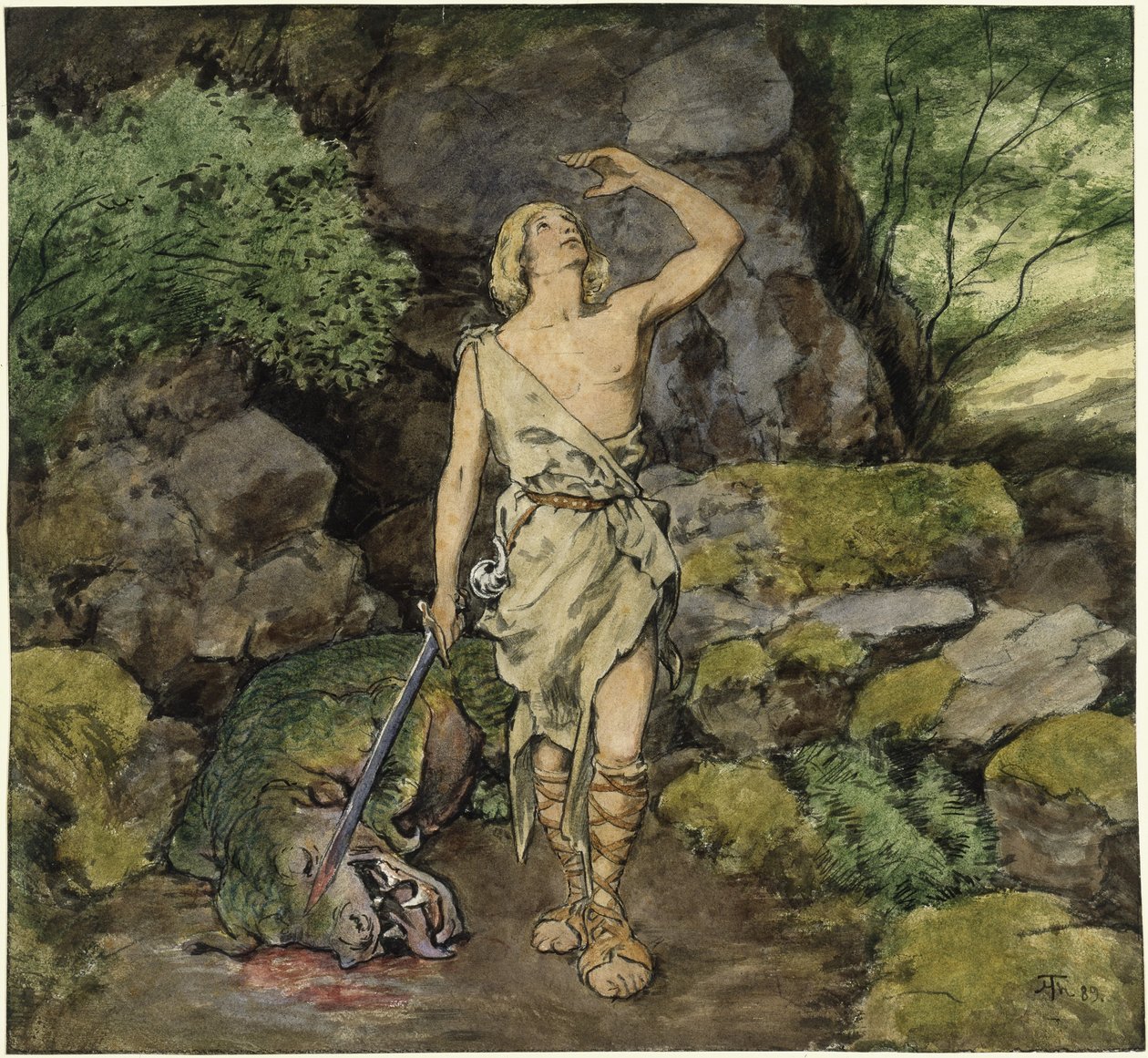 Siegfried med den drepte dragen av Hans Thoma