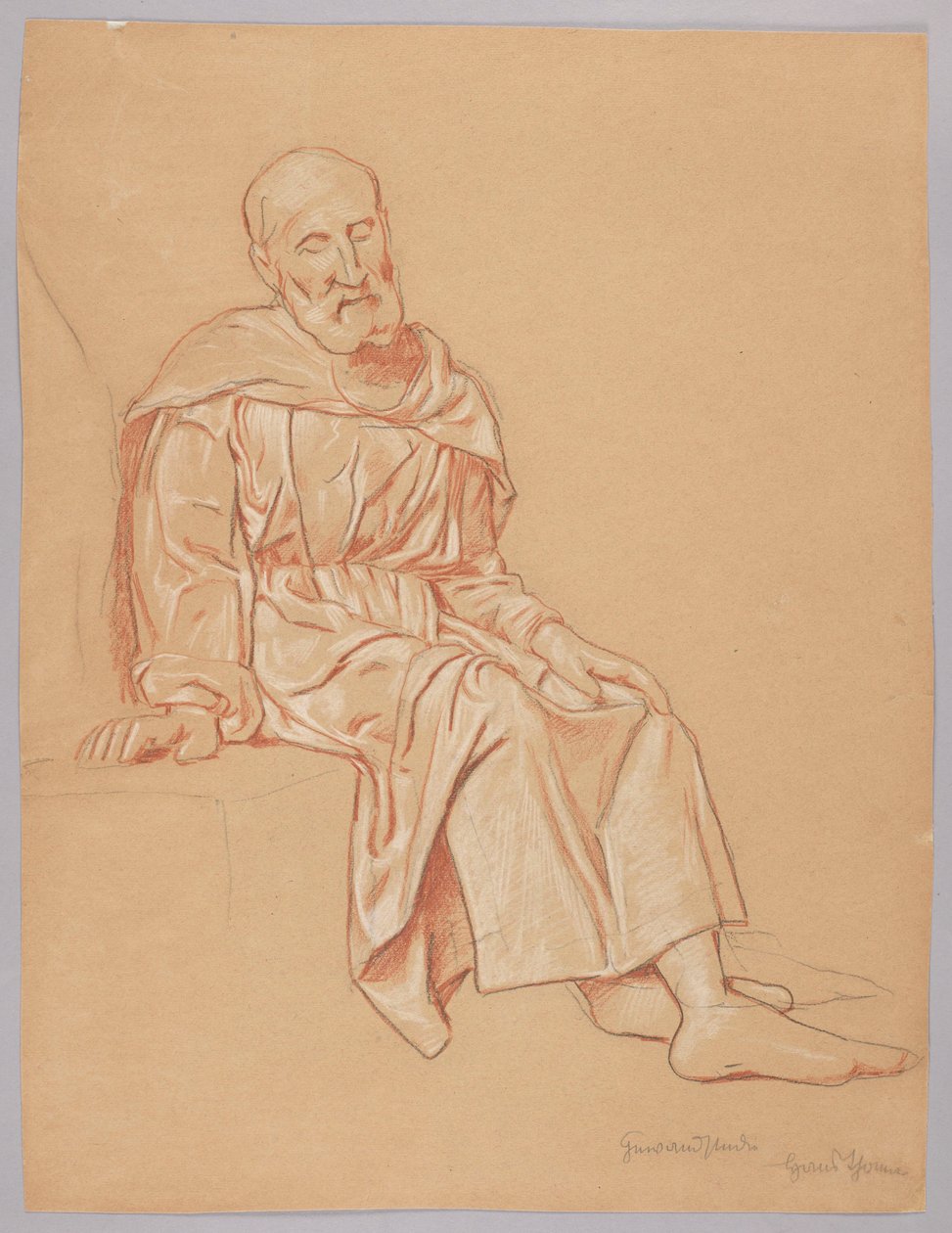 Gammel mann sittende på en stein av Hans Thoma