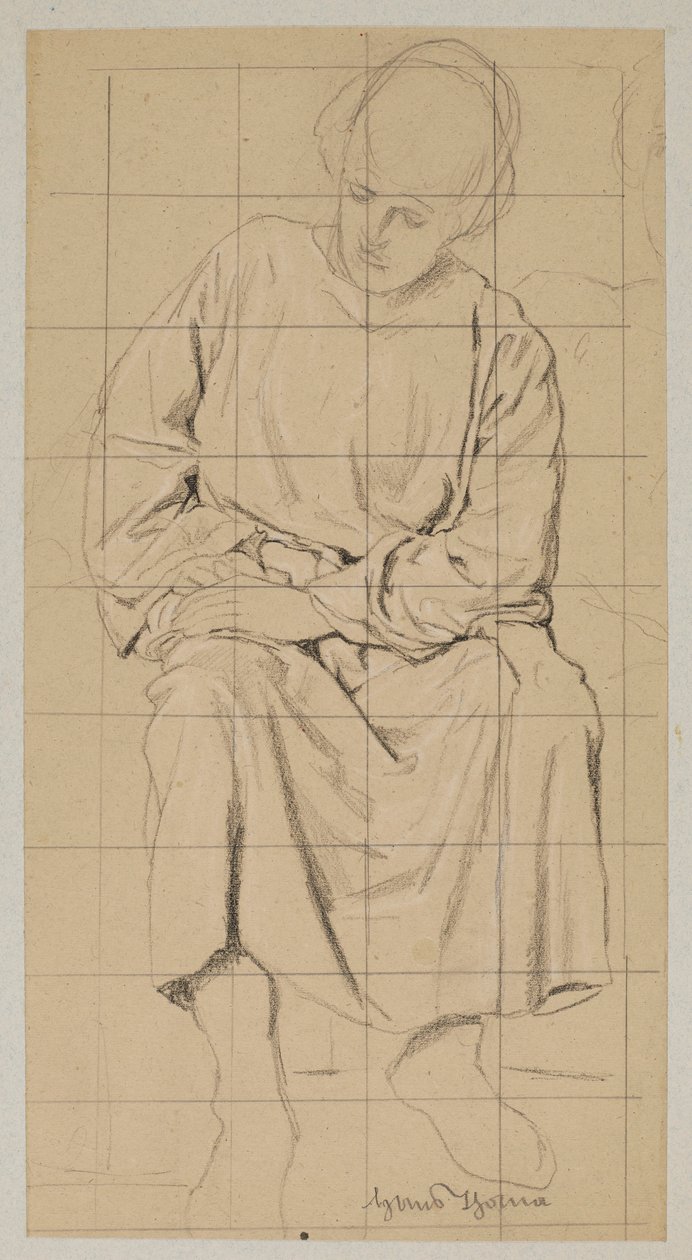 Studie av en sittende figur i en lang kappe av Hans Thoma