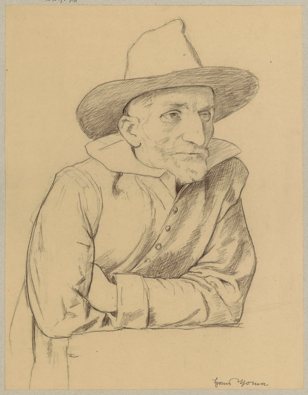 Studie av en gammel skjeggete mann med hatt av Hans Thoma