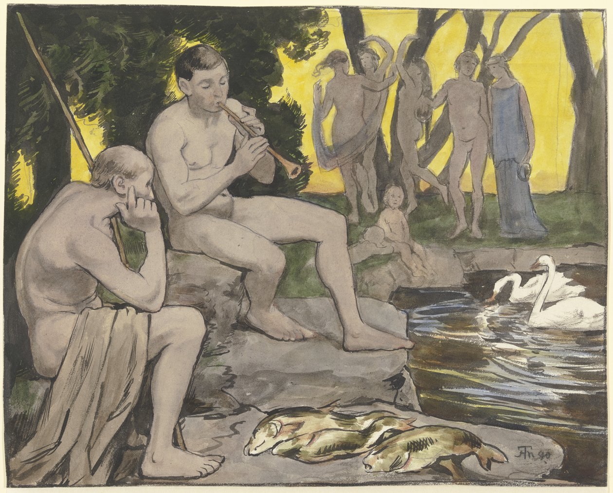 De elysiske marker (dansende nymfer) av Hans Thoma