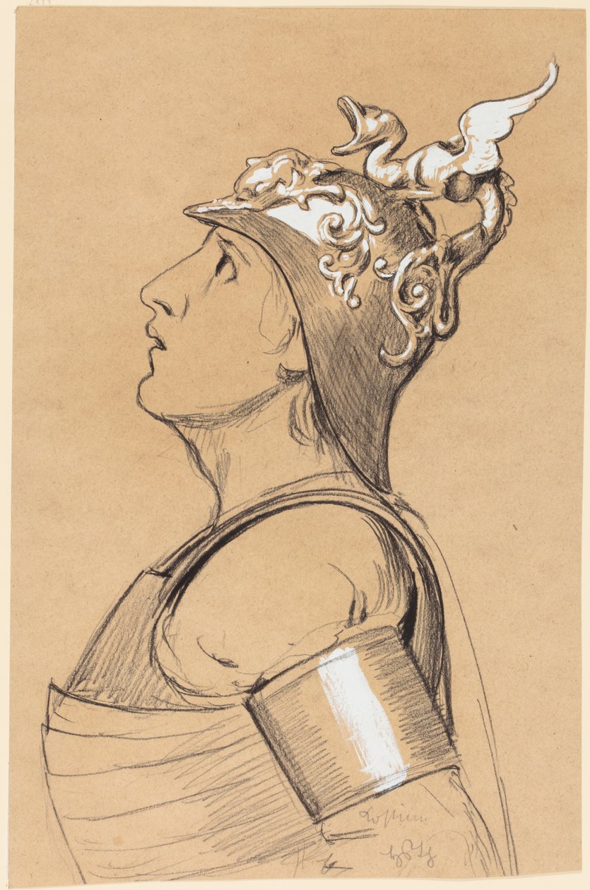 Valkyrje (kostymstudie for Bayreuth), hode med hjelm av Hans Thoma