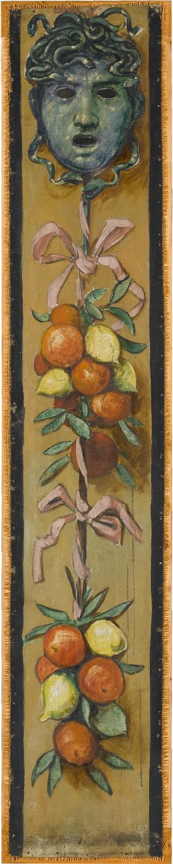 Wandfries aus dem Musiksaal des Hauses Pringsheim, München: Medusenhaupt, Orangen- und Zitronenbündel. Links von Inv.-Nr. 1925 av Hans Thoma