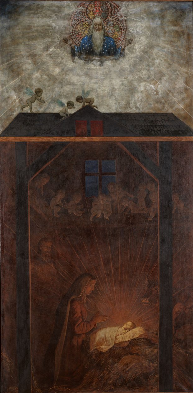Juletriptyk: Tilbedelsen av barnet av Hans Thoma