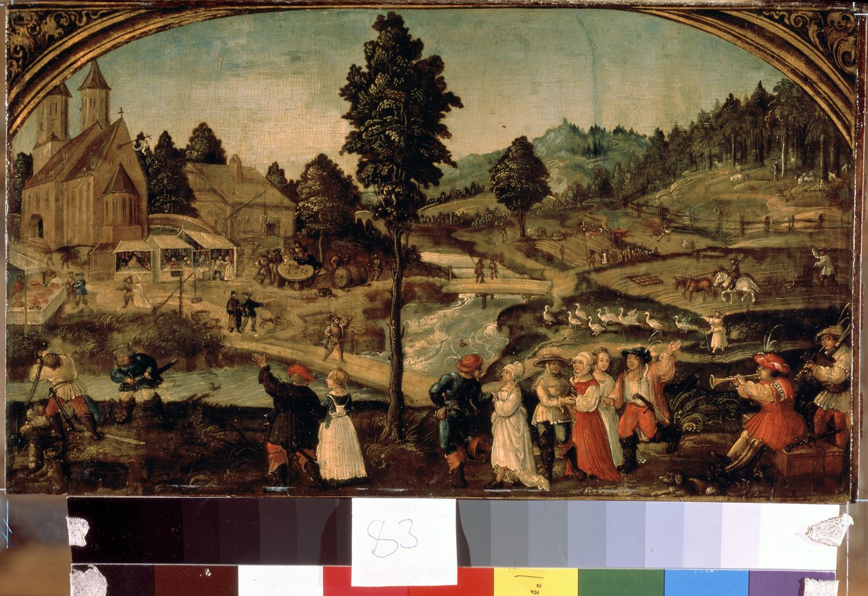 Fete de village (Village fete). Peinture de Hans Von Wertinger (vers 1465-1533). Huile sur bois, 22,5 x 40 cm, fin 15e siecle. Art allemand, renaissance. Musee de l