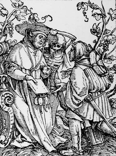 Death and the Cardinal, fra The Dance of Death, gravert av Hans Lutzelburger, ca. 1538 av Hans after Holbein the Younger