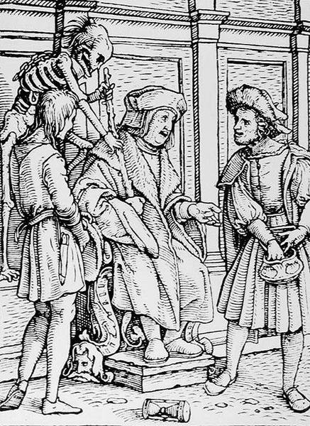Death and the Judge, fra The Dance of Death, gravert av Hans Lutzelburger, ca. 1538 av Hans after Holbein the Younger