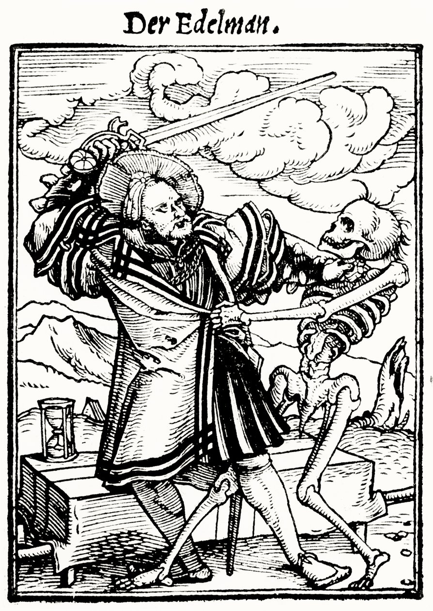 Death and the Nobleman, fra The Dance of Death, gravert av Hans Lutzelburger, ca. 1538 av Hans after Holbein the Younger