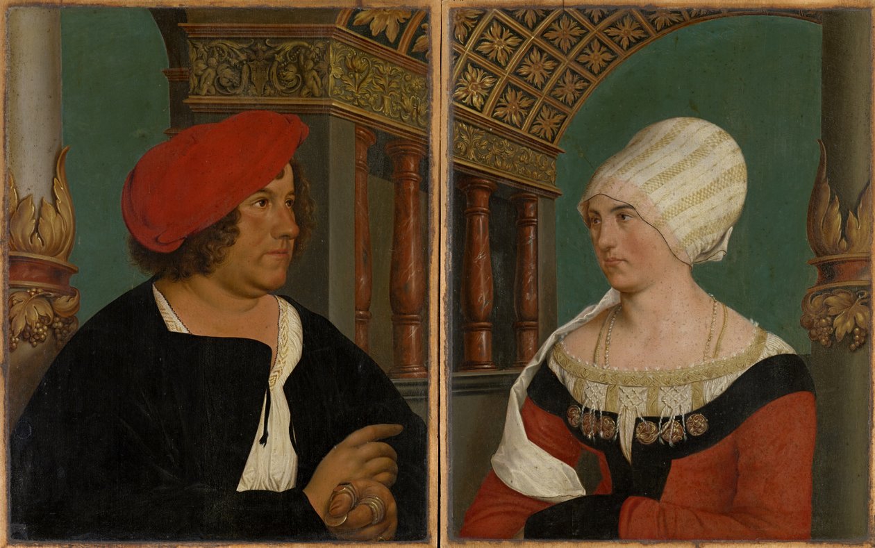 Dobbeltportrett av Basel-ordføreren Jacob Meyer zum Hasen og hans kone Dorothea Kannengiesser, 1516 (tempera på kalkved) av Hans after Holbein the Younger