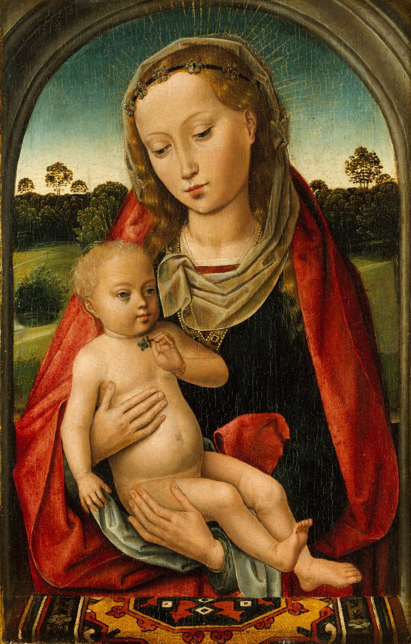 Jomfru og barn, ca. 1487 (olje på eikepanel) av Hans after Memling